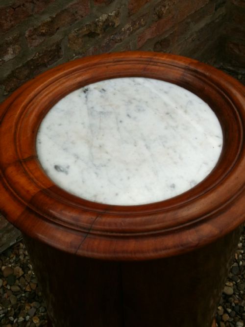 fig 2. Antique Victorian cylindrical mahogany bedside cupboard with white marble top