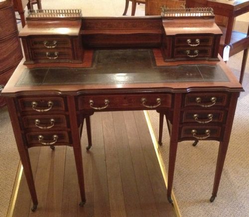 Antique Maple and Co Inlaid Serpentine Fronted Mahogany Desk Circa 1880
