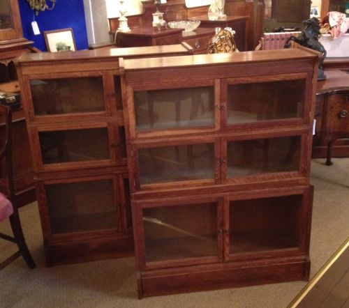 Pair of Oak Three Height Sectional Bookcases by Wm Baker Oxford Globe Wernicke Style Circa 1920
