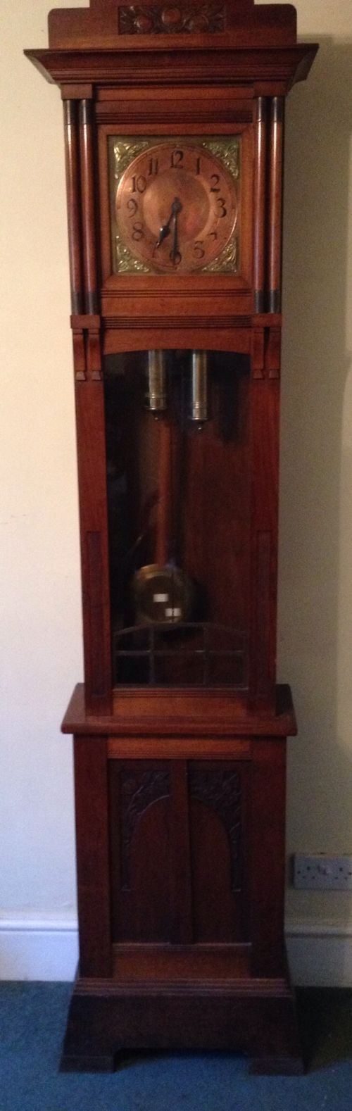 Antique Arts and Crafts Walnut Longcase Clock in the Manner of Gustav Stickley