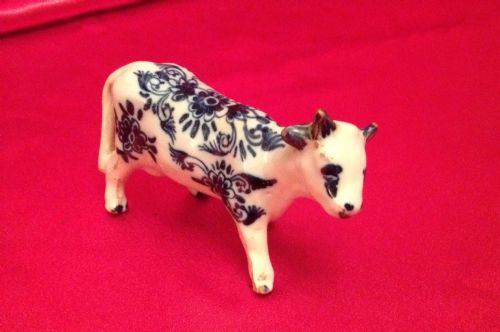 Victorian French Faience Cow in Underglaze Blue