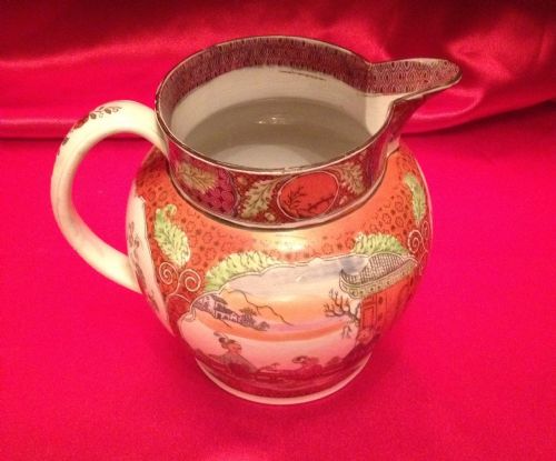 Antique English Pearlware Pottery Jug in Famille Rose Palette 18th Century