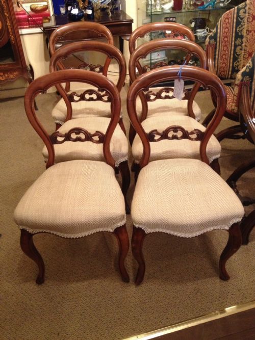 Antique Set of Six Walnut Balloon Back Dining Chairs Circa 1870