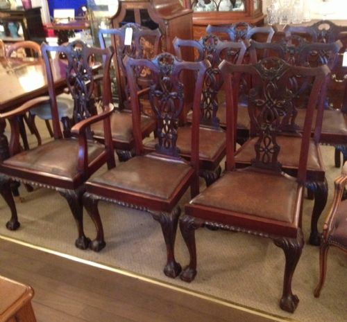 Antique Set of Eight Chippendale Style Mahogany Dining Chairs Circa 1900