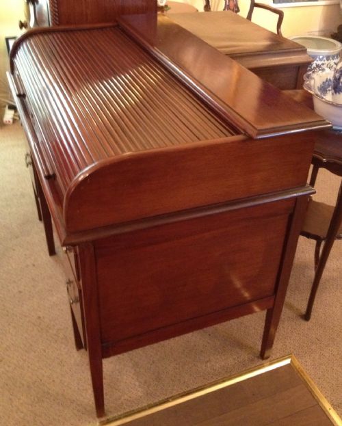 fig 1. Antique Victorian tambour desk in solid mahogany with original locking mechanism