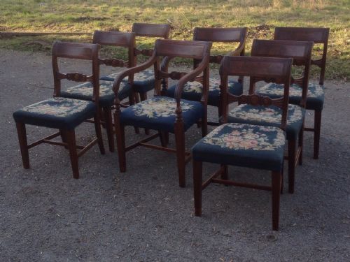 Antique Set of Eight Mahogany Regency Dining Chairs with Tapestry Seats Circa 1835