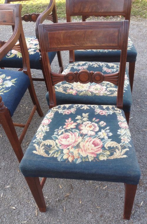 fig 1. Antique set of eight mahogany Regency dining chairs with tapestry seats circa 1835