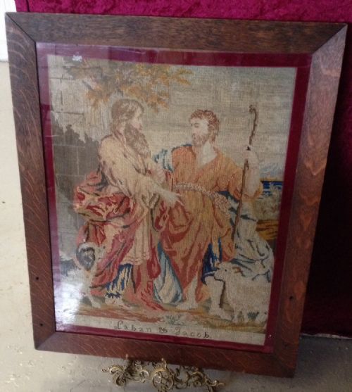 Antique Woolwork Picture Circa 1870 in Original Oak Frame