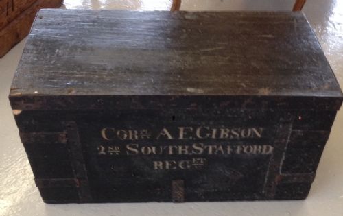 Antique  Iron Bound Travelling Trunk Belonging to Corporal a E Gibson