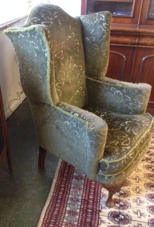 Georgian Style Winged Armchair in Cut Velvet Circa 1920