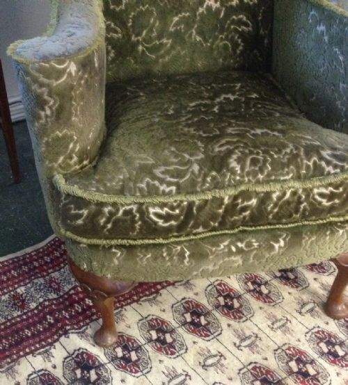 fig 1. Georgian style winged armchair in cut velvet circa 1920