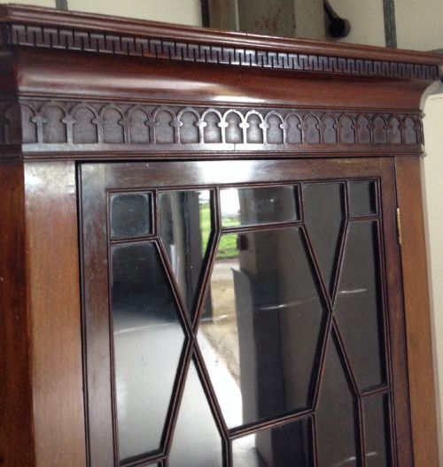 fig 1. Edwardian mahogany corner cabinet with glazed upper section circa 1910