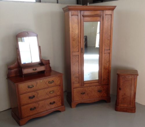 Victorian Pitch Pine Three Piece Bedroom Suite of Compact Size by Jenner of Edinburgh