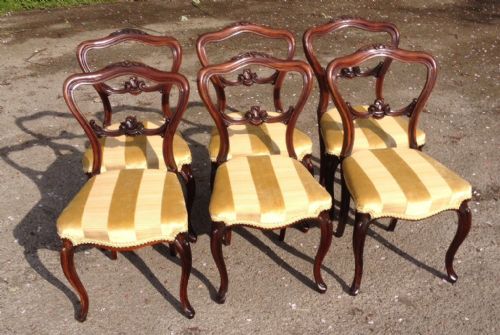 Set of Six Victorian Rosewood Dining Chairs with Carved Frames Circa 1860