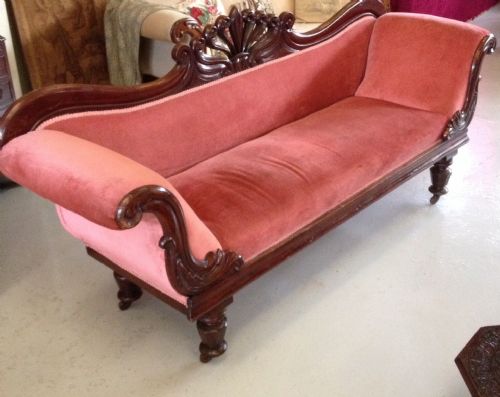 Antique Victorian Scroll End Sofa with Carved Mahogany Frame Circa 1860
