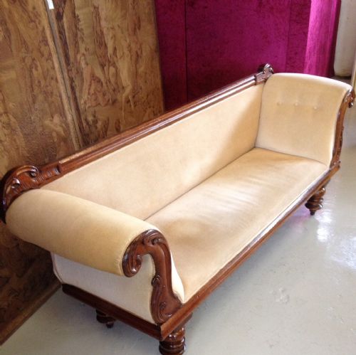 Antique Early  Victorian Scroll End Sofa on Turned Legs Circa 1840