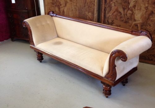 fig 1. Antique early Victorian scroll end sofa on turned legs circa 1840