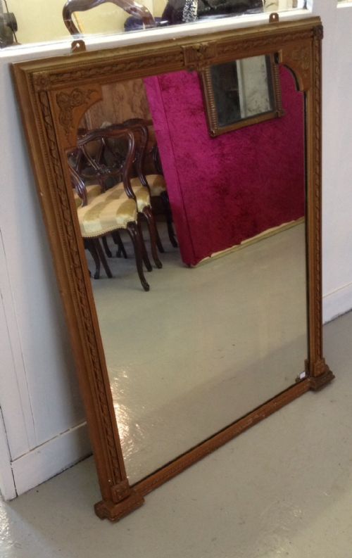 Antique Victorian Rectangular Gilt Framed Over Mantel Mirror  Circa 1860