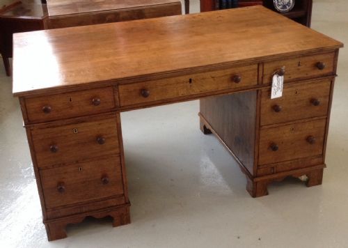 Antique Victorian Golden Oak Twin Pedestal Partners Desk Circa 1890