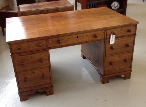 fig 1. Antique Victorian golden oak twin pedestal partners desk circa 1890