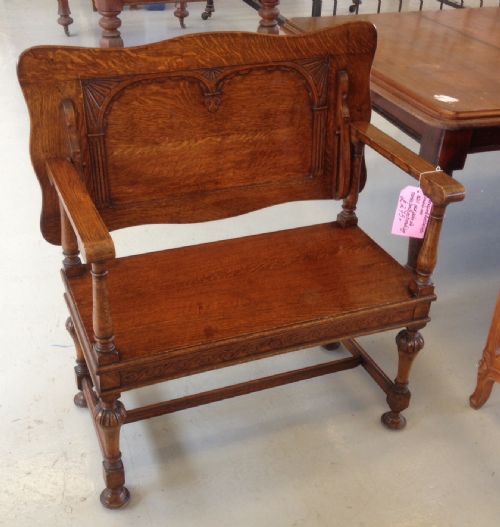 Antique Edwardian Solid Oak Monks Bench