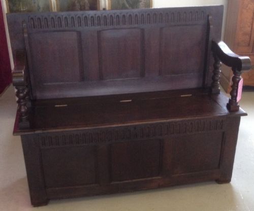 Antique Victorian Oak Monks Bench with Original Finish Circa 1880
