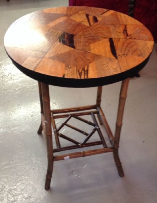 fig 1. Late Victorian bamboo table with decorative circular top