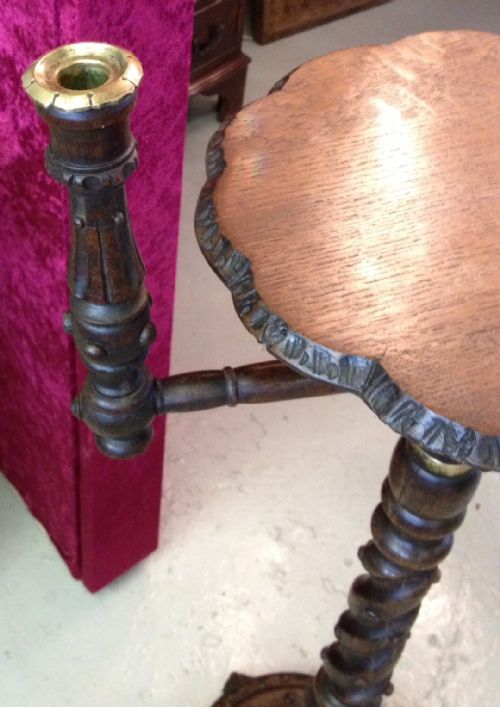 fig 1. Victorian carved oak adjustable wine table with candle holder circa 1890