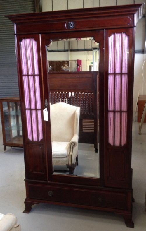 Victorian Mahogany Wardrobe on Splayed Bracket Feet and Glazed Panels Circa 1895