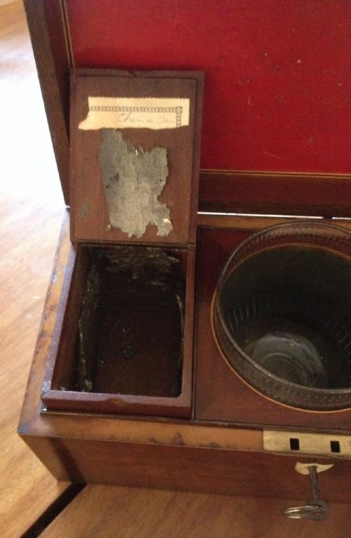 fig 1. Georgian mahogany  tea caddy with original boxes and mixing bowl circa 1800