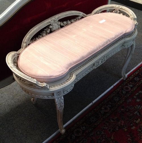 fig 1. Ornately carved kidney shaped window seat on cabriole legs circa 1920
