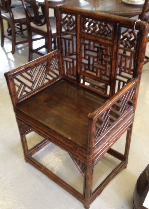 Highly Decorative Chinoiserie Style Bamboo Armchair Circa 1920