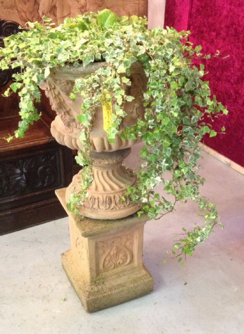 Garden Urn on Pedestal Weathered Circa 1920