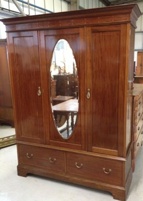 Edwardian Inlaid Triple Wardrobe by Wylie and Lochhead Glasgow Circa 1900