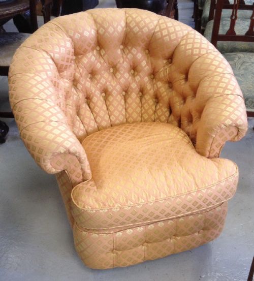 Edwardian Deep Buttoned Tub Chair. Well Upholstered
