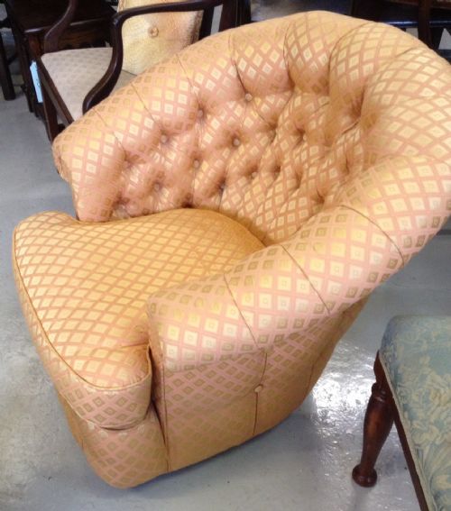 fig 1. Edwardian deep buttoned tub chair. Well upholstered 