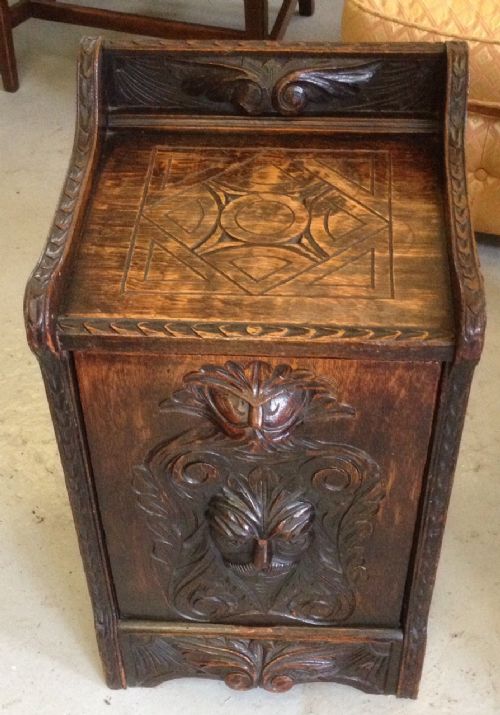 Victorian Carved Oak Purdonium with Original Liner and Shovel