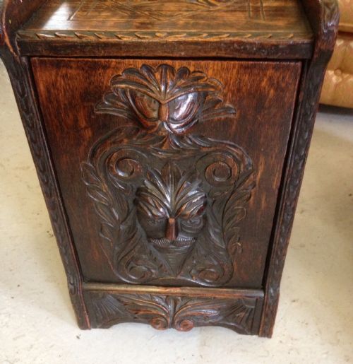 fig 1. Victorian carved oak purdonium with original liner and shovel
