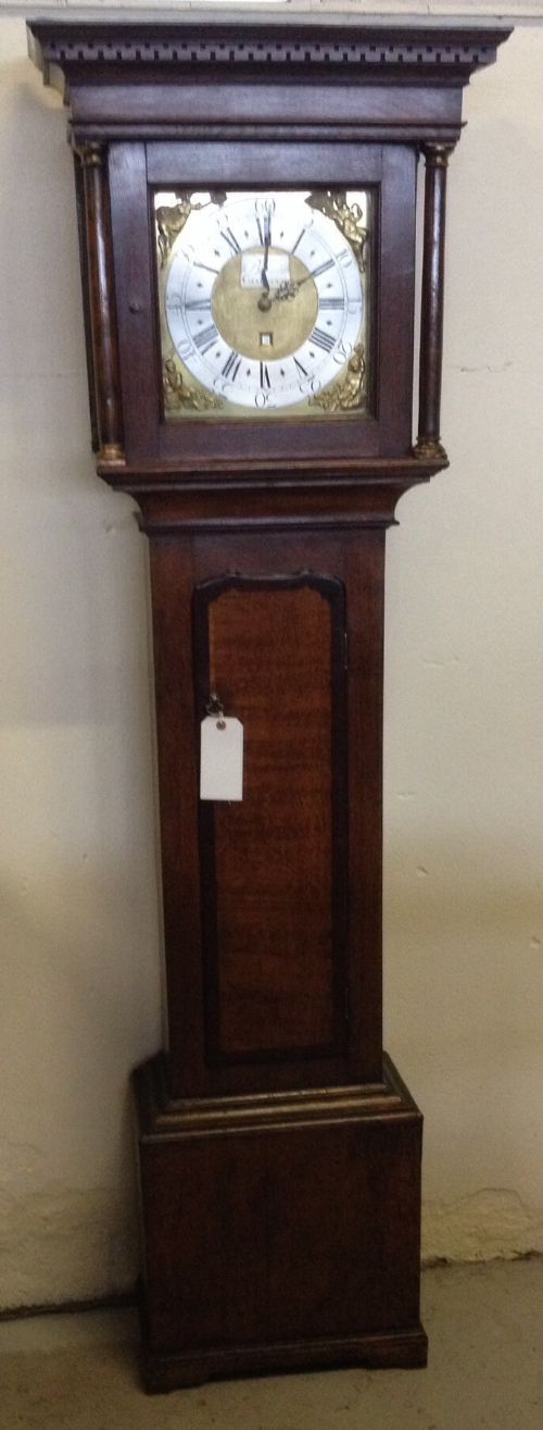 fig 1. Antique 18th century oak and mahogany 30 hour longcase clock by Barwise of Cockermouth