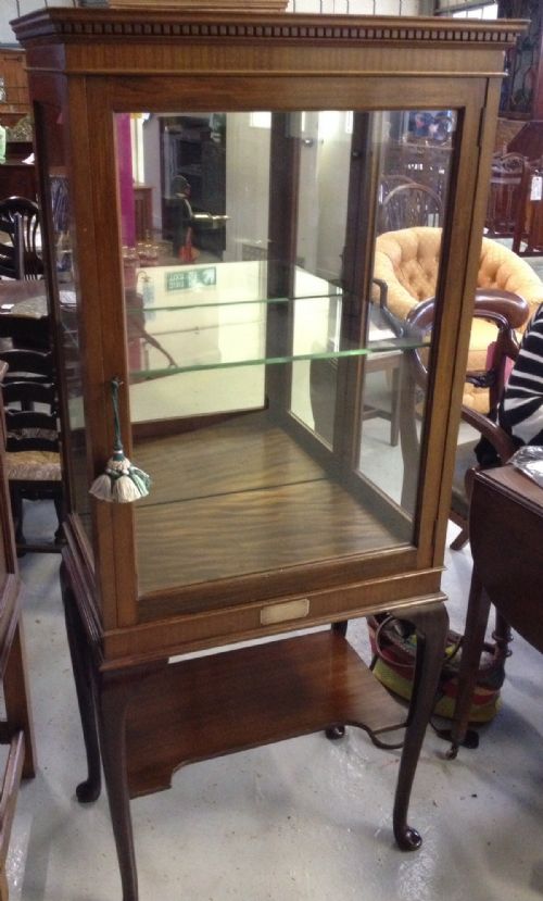 Antique Edwardian Mahogany Display Case on Stand. Mirrored Back Panel, Original Key