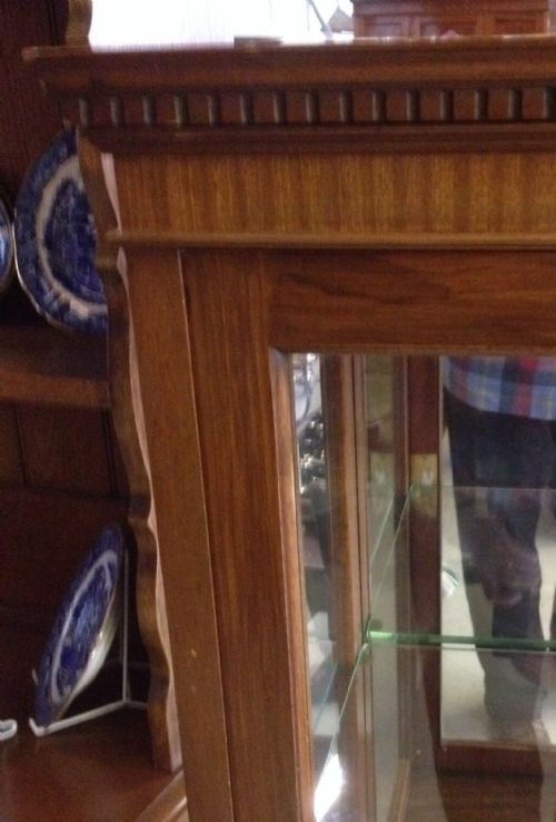 fig 1. Antique Edwardian mahogany display case on stand. Mirrored back panel, original key