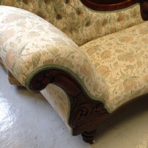fig 1. Antique Victorian walnut chaise longue on turned legs