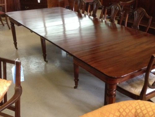Late Georgian Pull Out Eight Legged 12 to 14 Seater Mahogany Dining Table with Three Original Leaves