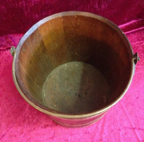 fig 1. Coopered 19th century oak peat or ember bucket with brass handles