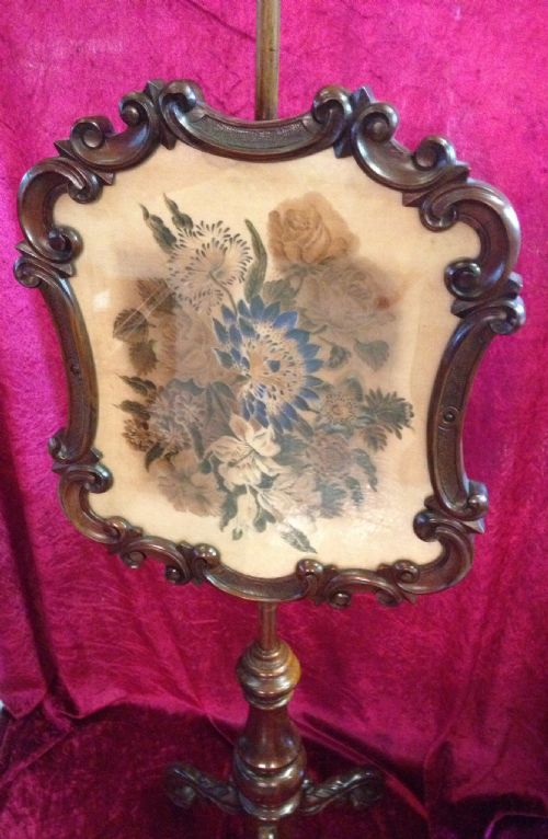 fig 1. Victorian carved mahogany pole screen in original condition 