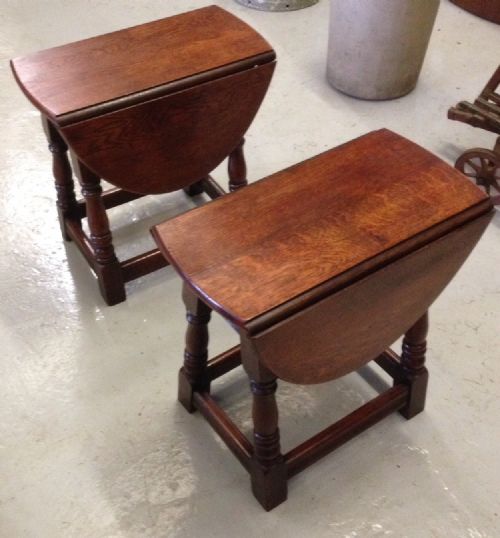 Pair of Solid Oak Drop Leaf Tables Circa 1920