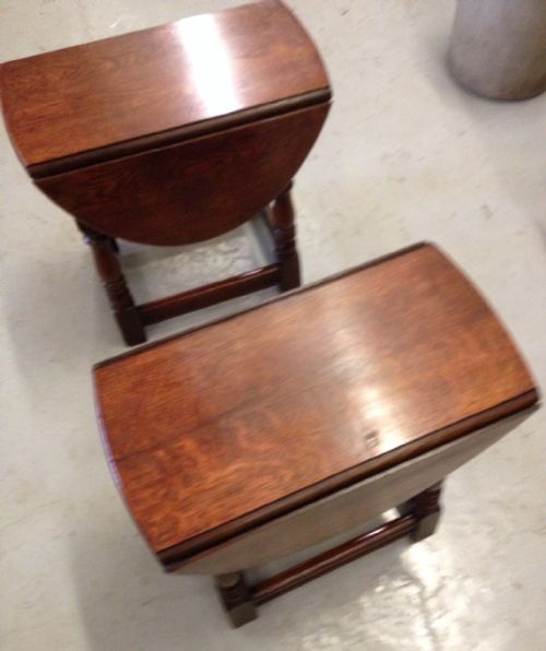 fig 1. Pair of solid oak drop leaf tables circa 1920
