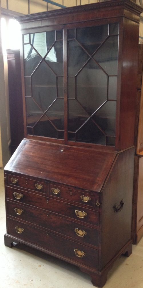 fig 1. Antique Georgian mahogany bureau bookcase on bracket feet