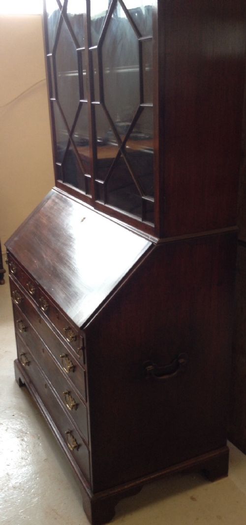 fig 2. Antique Georgian mahogany bureau bookcase on bracket feet