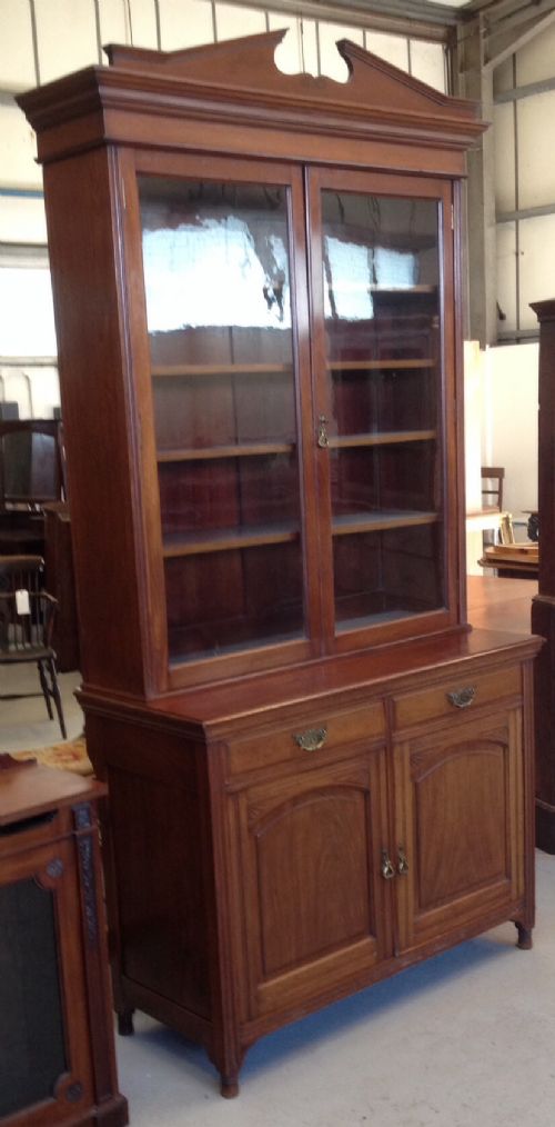 Antique Victorian Walnut Bookcase Over Cupboards Circa 1890